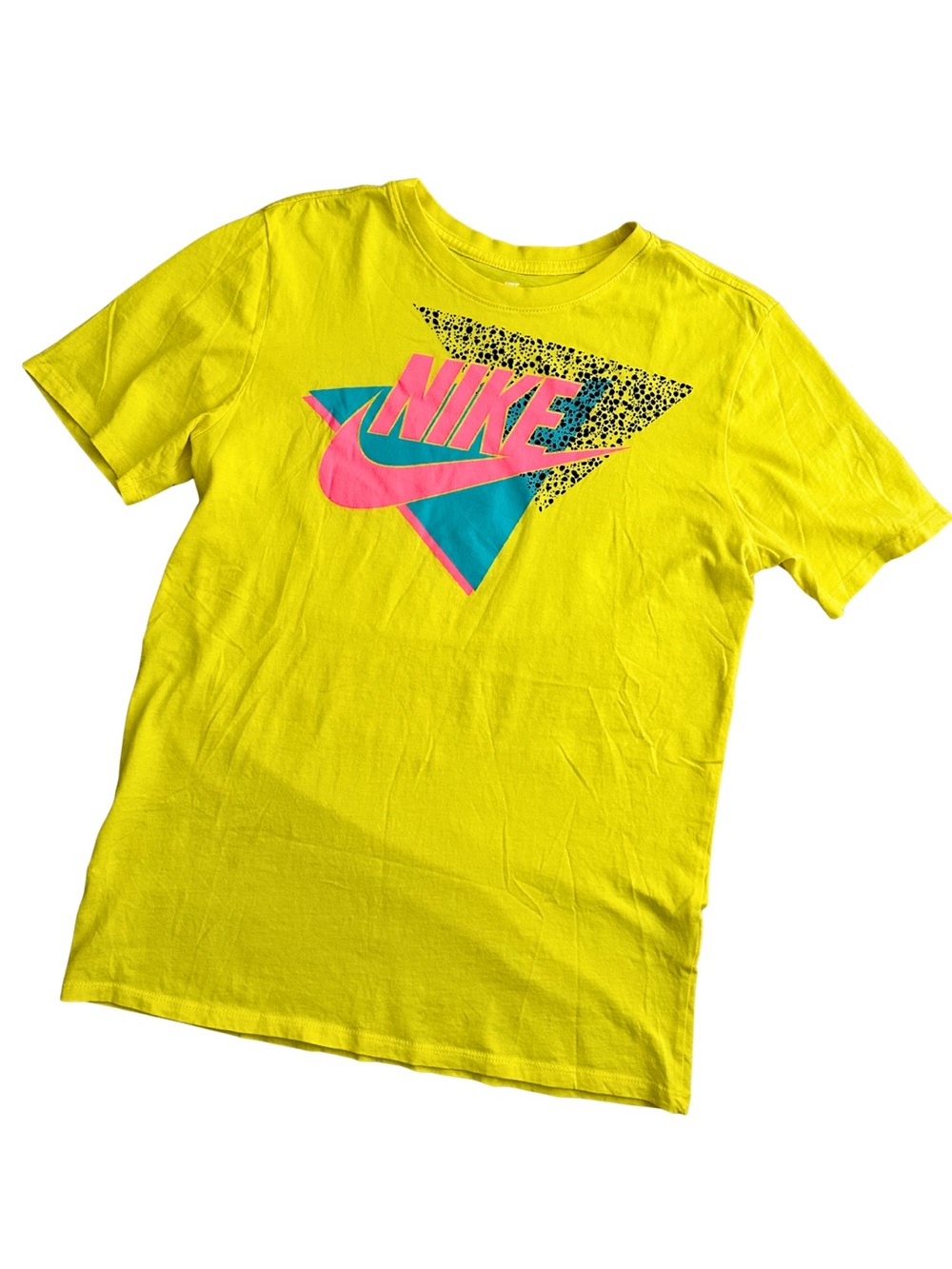 Nike Graphic T Shirt Mens Medium Neon Yellow Pink Blue Retro 90s Streetwear - Picture 2 of 11